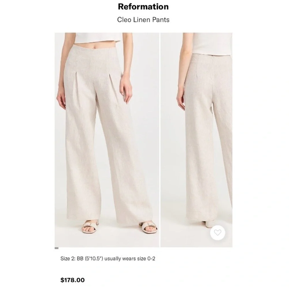 Reformation Cleo Linen Wide Leg Pants Size 8 Oatmeal Neutral Light Tan Pleated